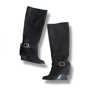 Vince Camuto | Alician Y2K Goth Grunge Biker Buckle Wedge Leather High Boots